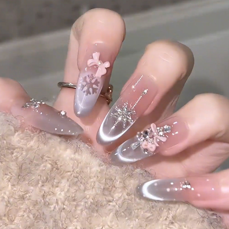 Glamorous artificial nail tips with 3D flower and crystal embellishments Acalora
