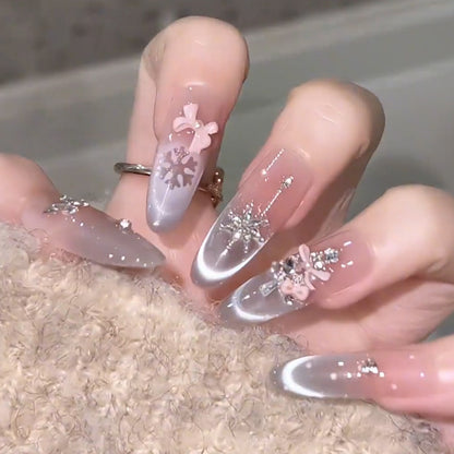 Glamorous artificial nail tips with 3D flower and crystal embellishments Acalora