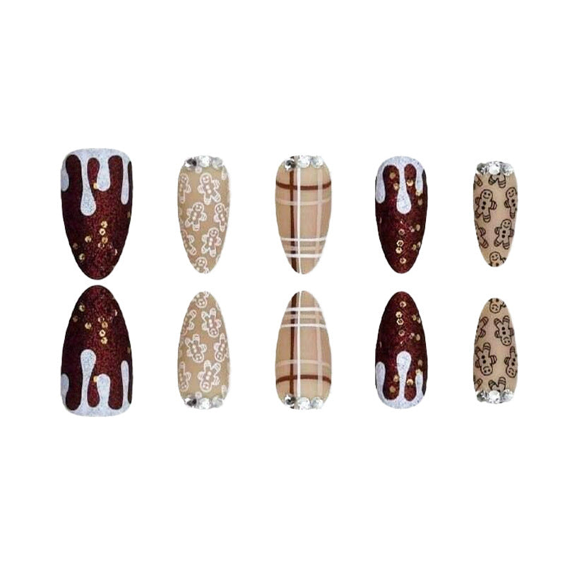 Festive Gingerbread Themed Press-On Nails Acalora