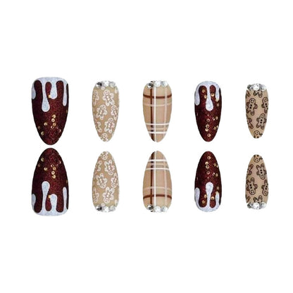 Festive Gingerbread Themed Press-On Nails Acalora