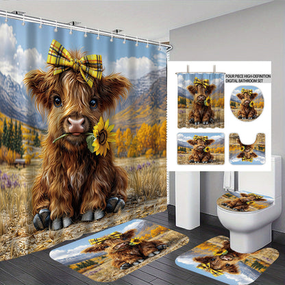 Cute Cow-Themed Digital Bathroom Set