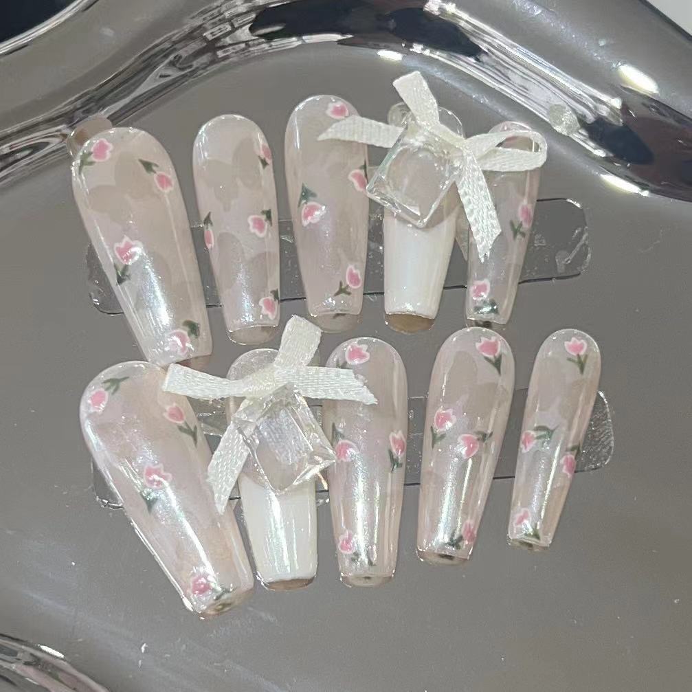 Floral Embellished Press-On Nails Acalora