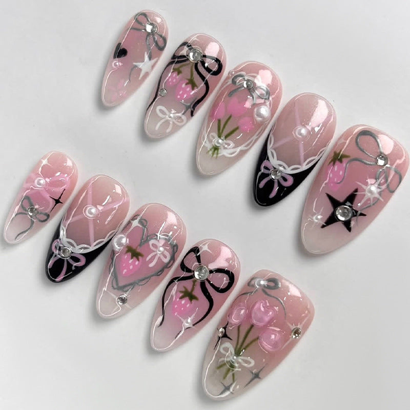 Decorative Press-On Nail Art Set with Bow and Star Designs Acalora