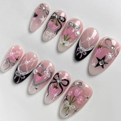 Decorative Press-On Nail Art Set with Bow and Star Designs Acalora