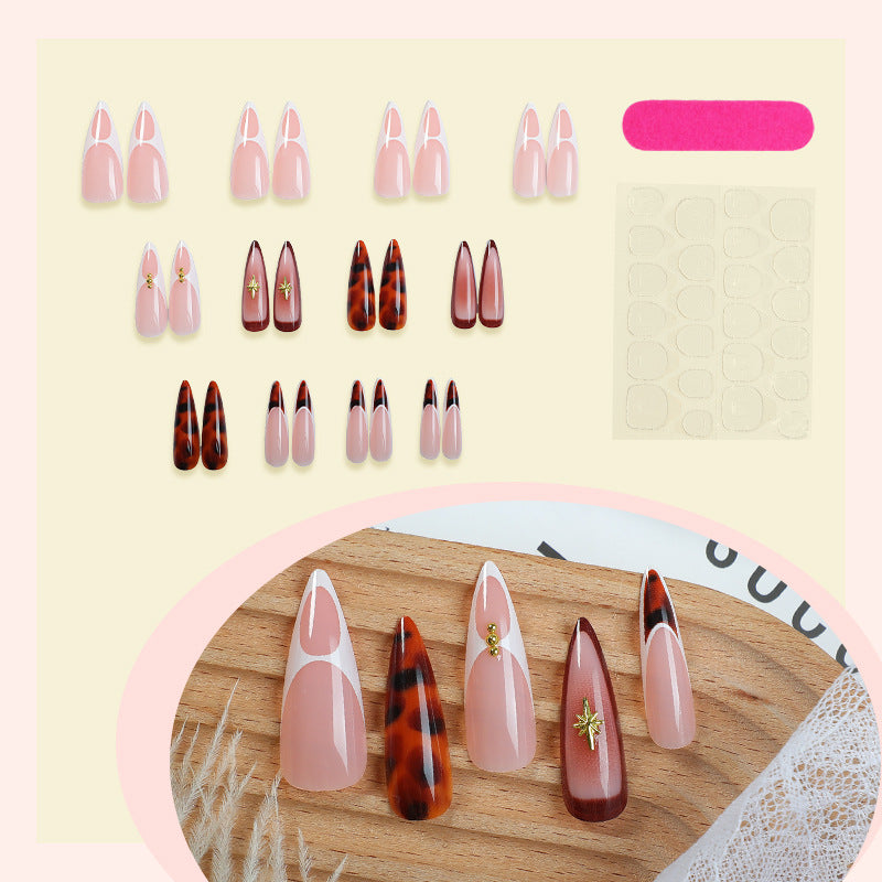 Artistic Press-On Nail Set with Unique Tortoiseshell and Subtle Floral Designs Acalora