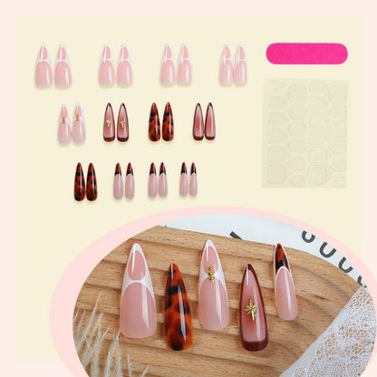 Artistic Press-On Nail Set with Unique Tortoiseshell and Subtle Floral Designs Acalora