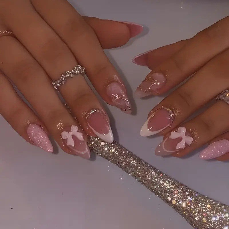 Elegant Stiletto Press-On Nail Set with Decorative Accent Acalora