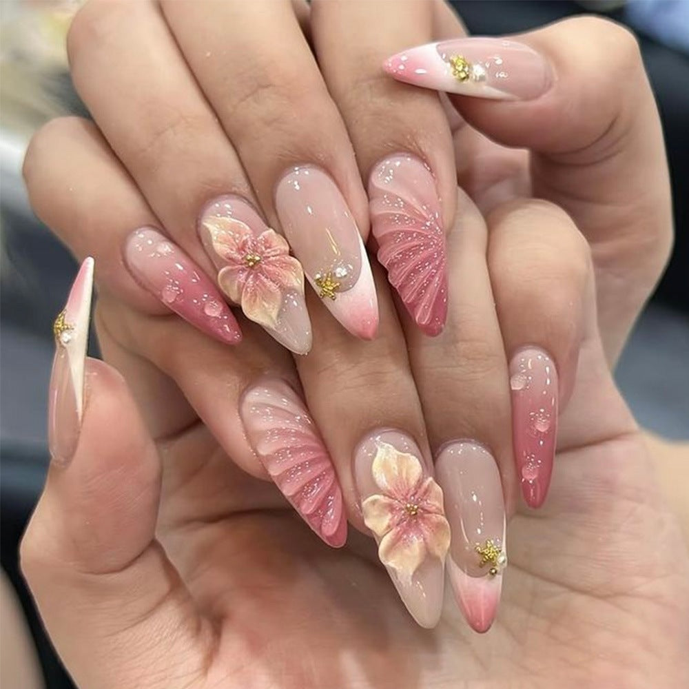 Artificial nails with flower and glitter accents Acalora