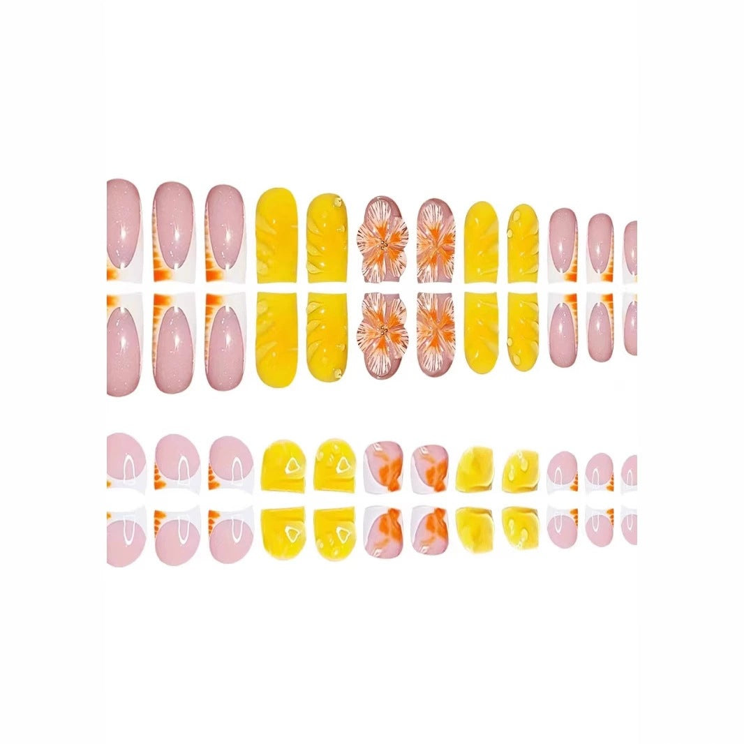 Decorative Floral Print Press-On Nails Acalora