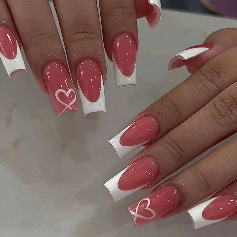 Decorative Press-On Nail Set with Heart Accents Acalora