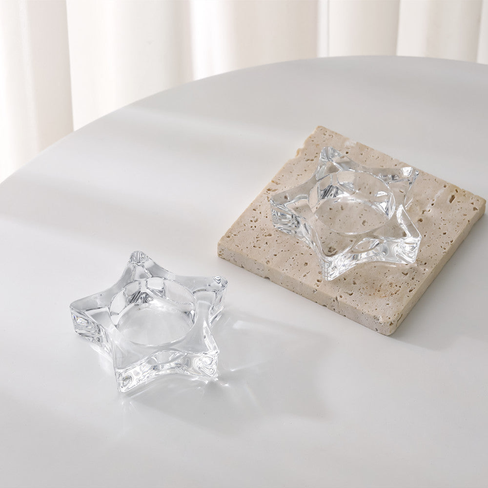 Star-Shaped Thick Crystal Glass Tealight Candle Holder Acalora