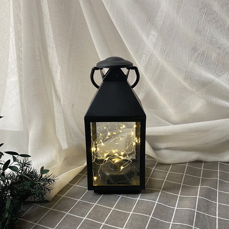 Decorative Metal and Glass Lantern with Warm LED Fairy String Lights Acalora