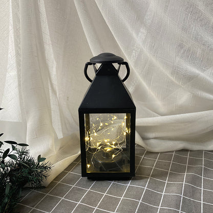 Decorative Metal and Glass Lantern with Warm LED Fairy String Lights Acalora