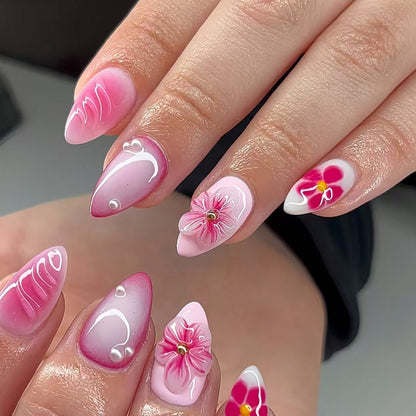 Artificial nail set with delicate flower designs and shimmering accents Acalora