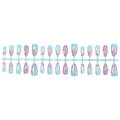 Decorative Press-On Nail Set with Elegant Bow and Gem Accents Acalora