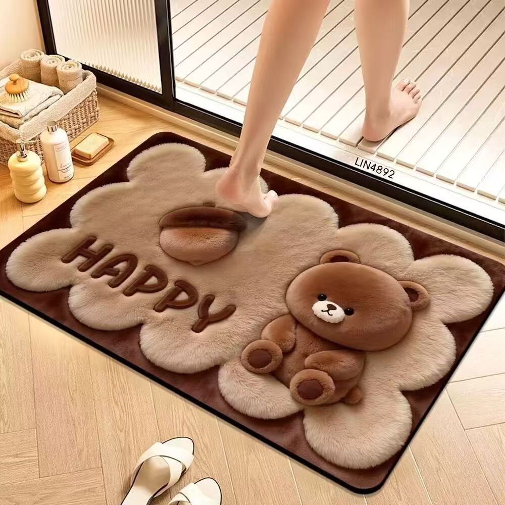 Cute Cartoon Pet-Themed Plush Bath Mat