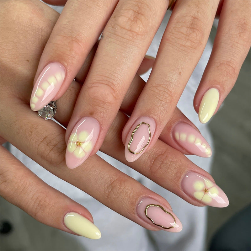 Decorative Press-On Nail Set with Floral and Glossy Design Acalora
