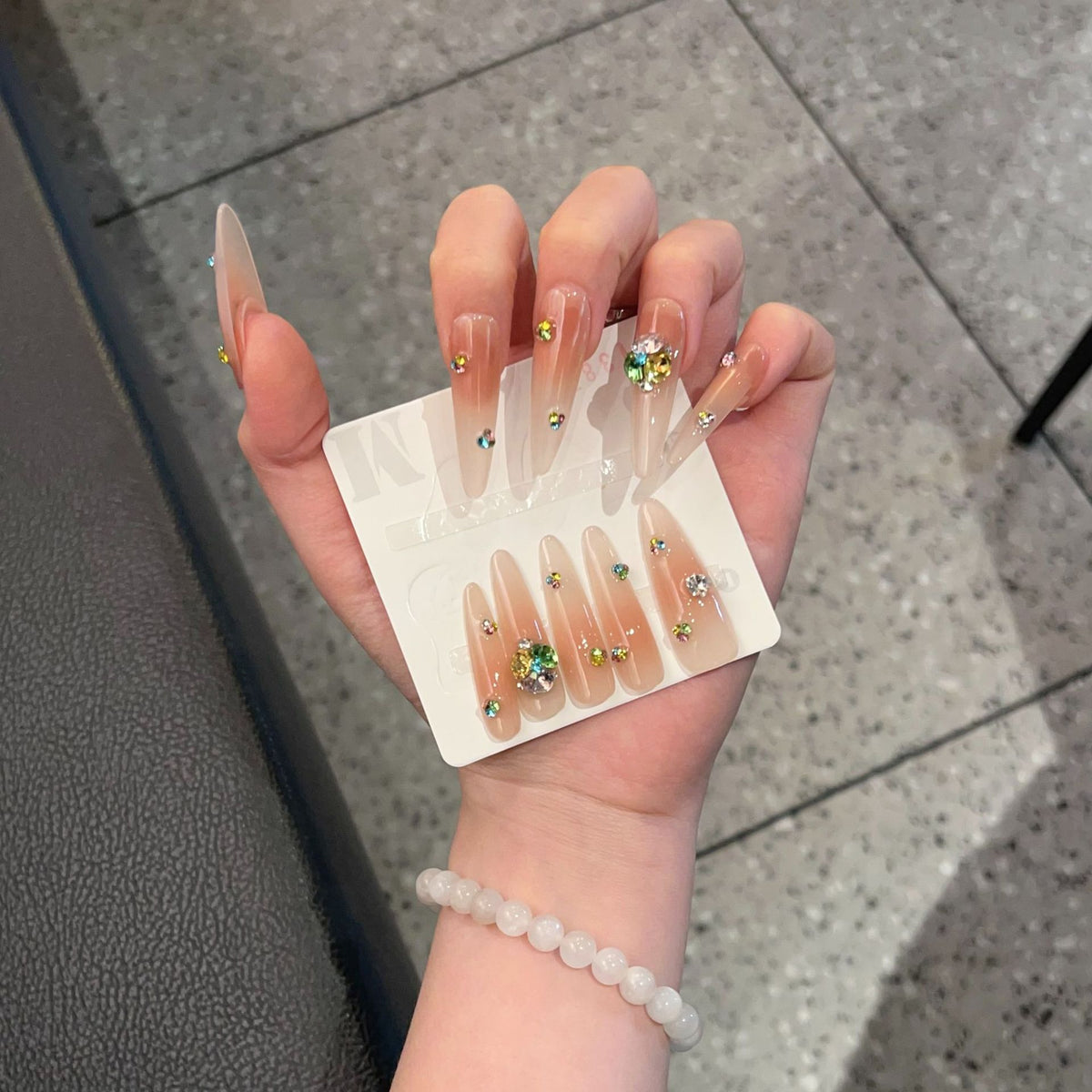 Glamorous Stiletto Press-On Nail Set with Colorful Gem Accents Acalora