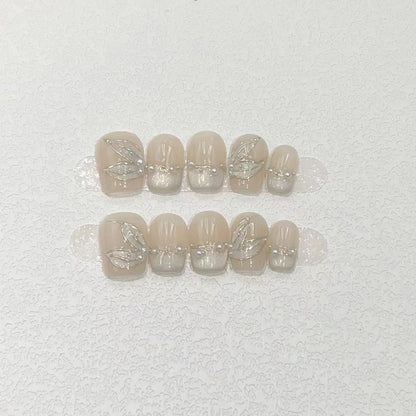 Floral Art Press-On Nail Set with Pearls Acalora