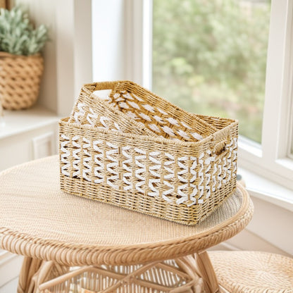 Decorative basket made of natural fiber with elegant design Acalora