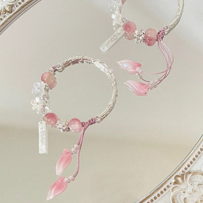 Floral Beaded Charm Bangle Bracelet Acalora