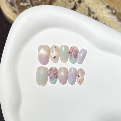 Floral-Inspired Press-On Nail Art Set with Star Accents Acalora