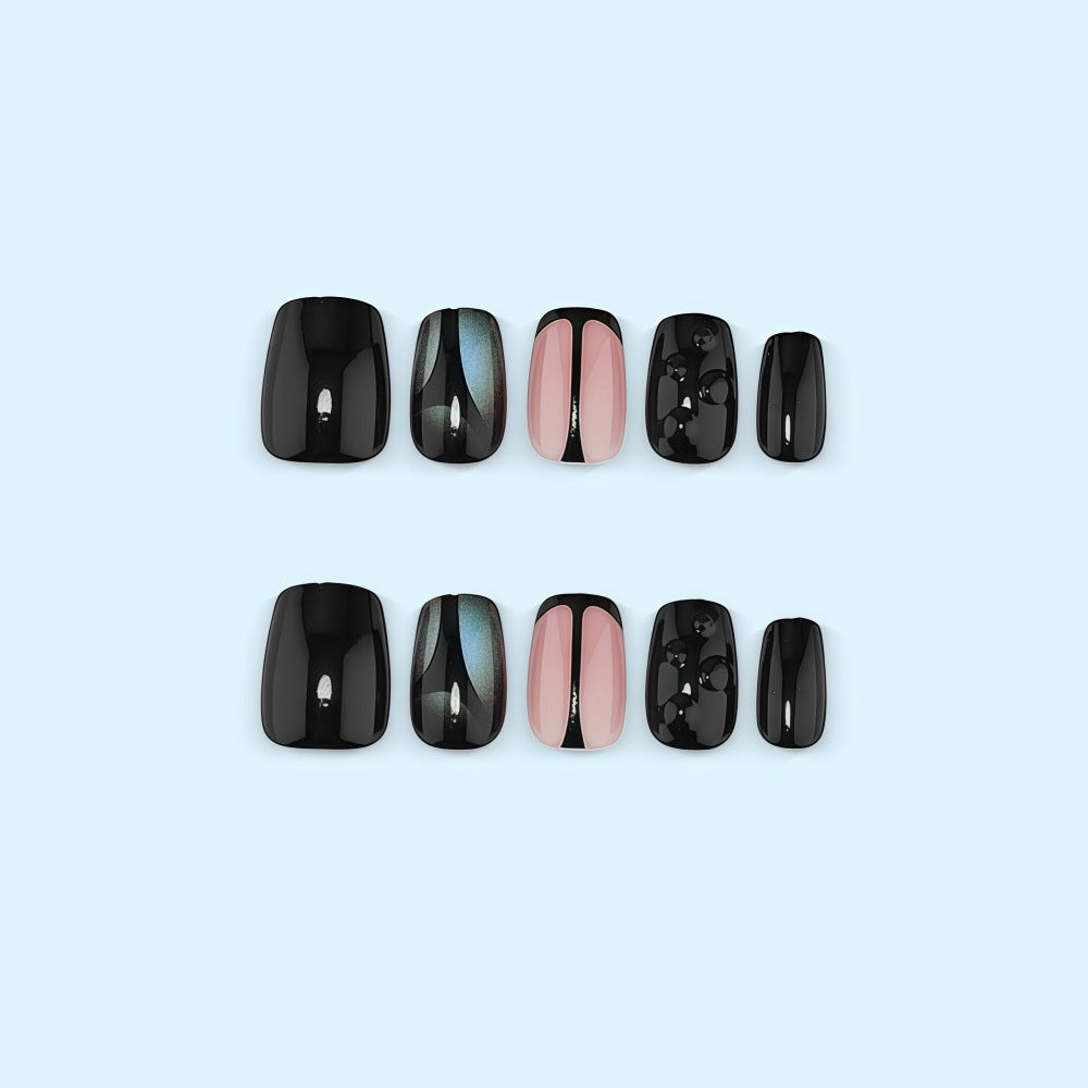 Artificial nails with elegant black and pastel accent design Acalora