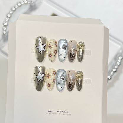 Artistic Stiletto Press-On Nail Set with Unique Aesthetic Designs Acalora