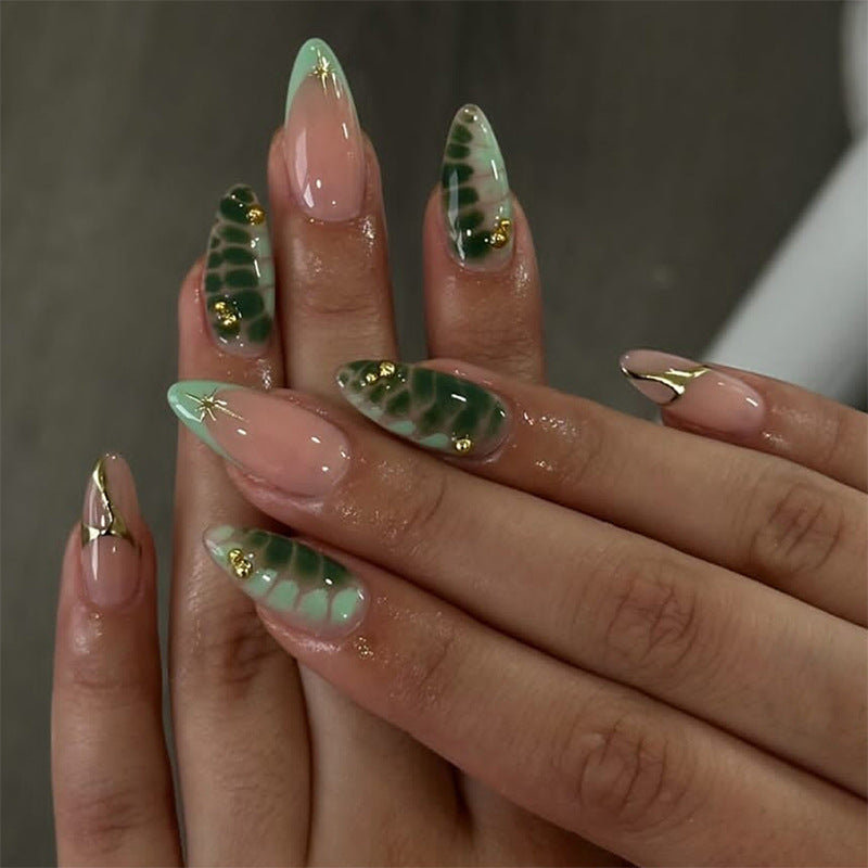 Decorative Press-On Nail Set with Unique Leaf and Ombre Designs Acalora