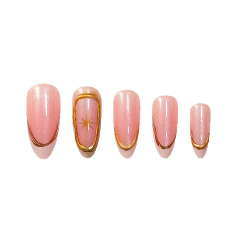 Premium Glittering French Tip Press-On Nails with Gold Accents Acalora