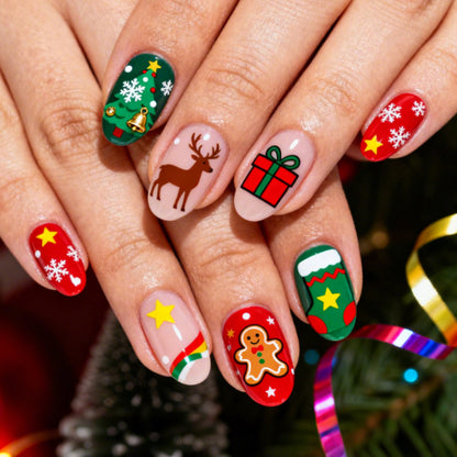 Christmas-Themed Press-On Nail Art Set with Festive Holiday Designs Acalora