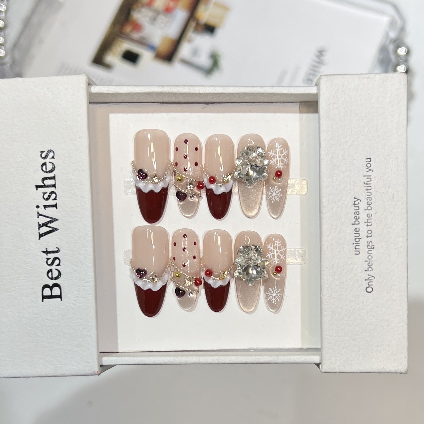 Glittery Press-On Nail Art Set with Snowflake Design Acalora
