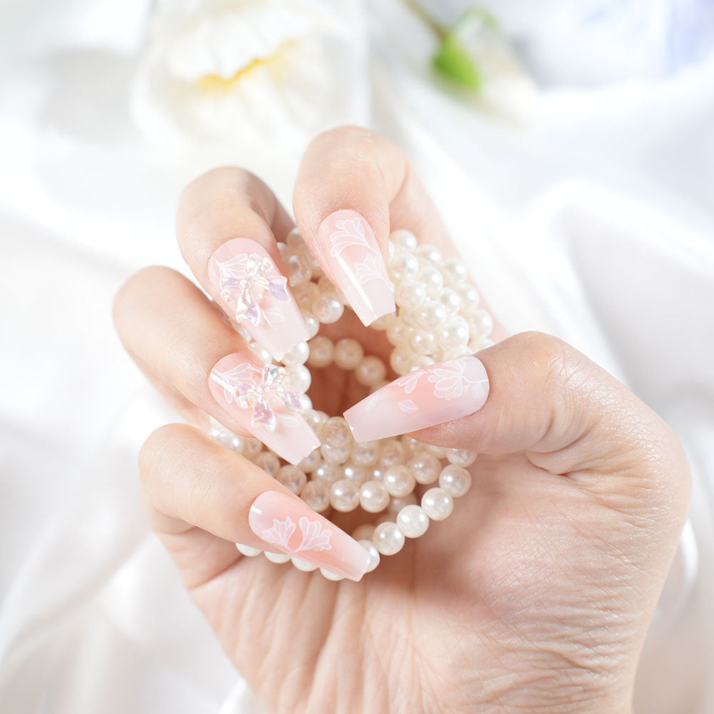 Elegant Floral Press-On Nail Extensions Acalora