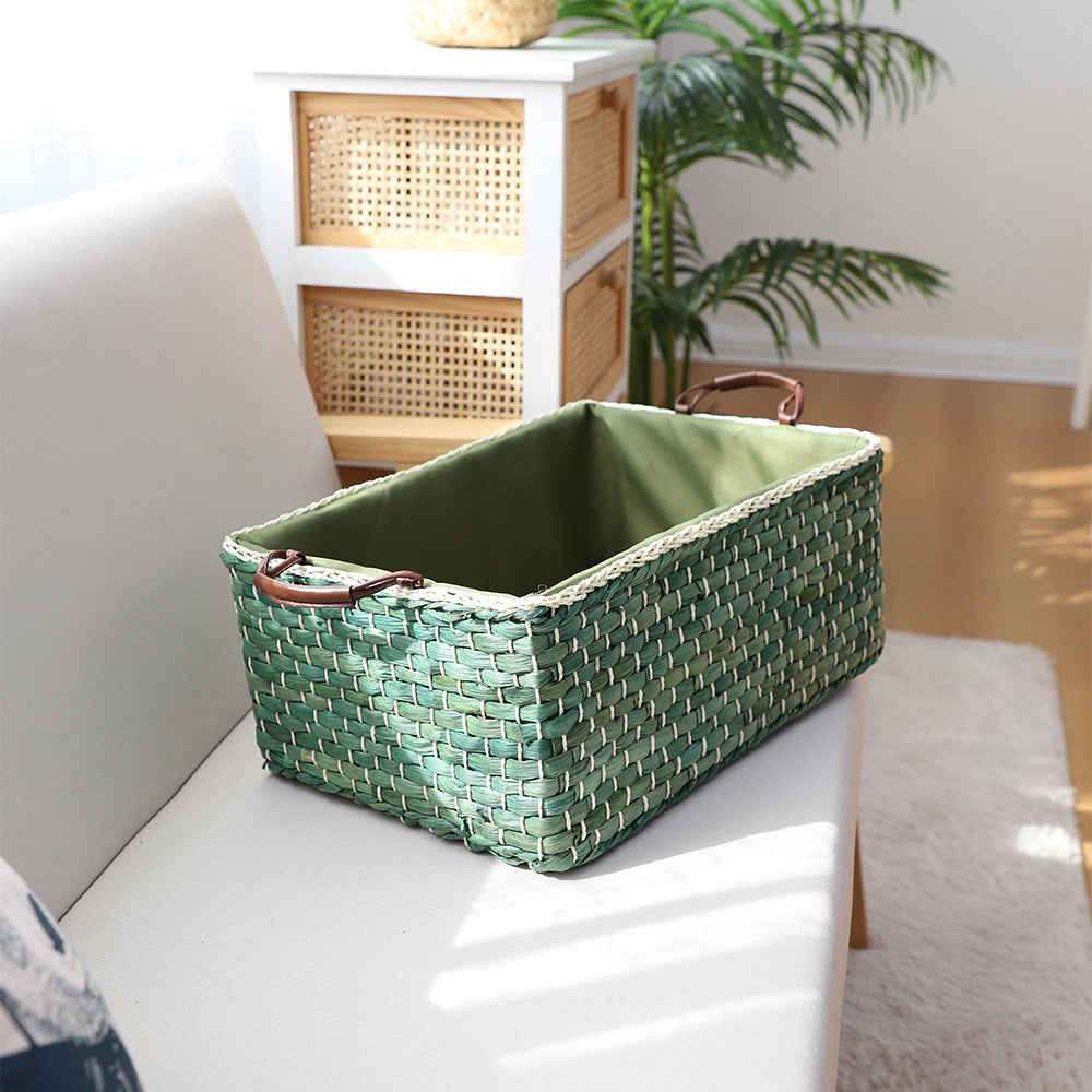 Handcrafted organizer basket with two handles Acalora