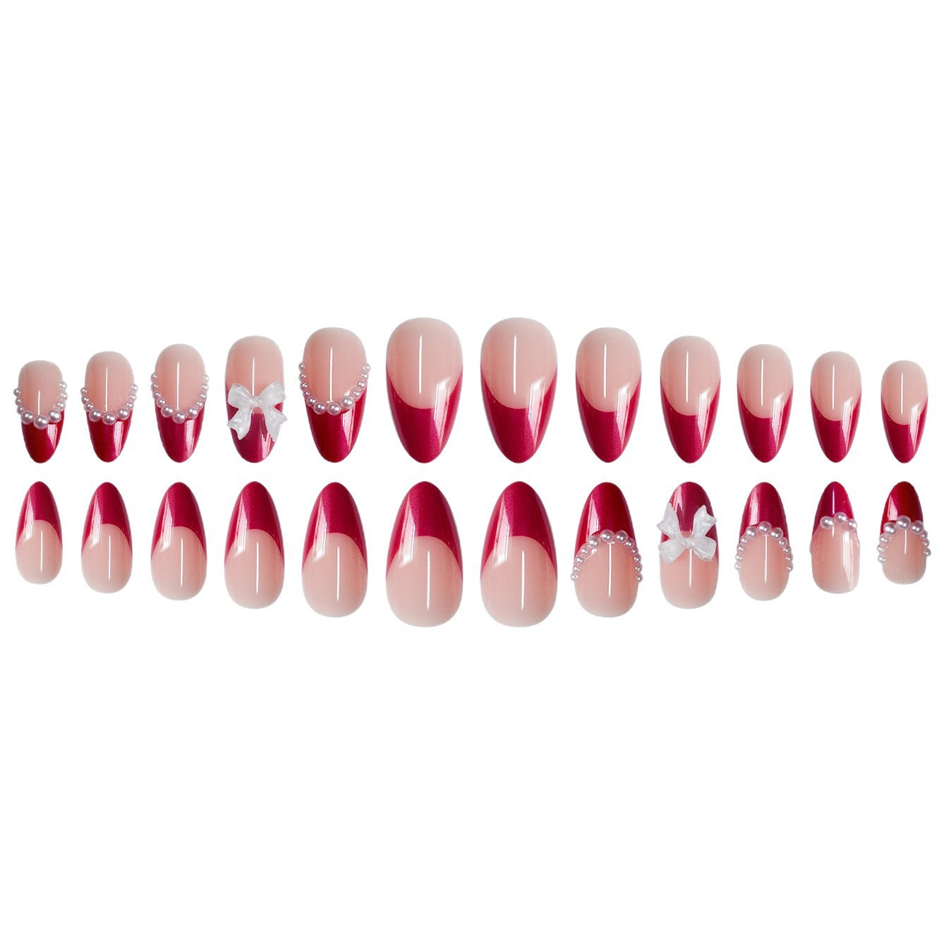 Decorative Stiletto Press-On Nails with Pearls and Bow Accents Acalora