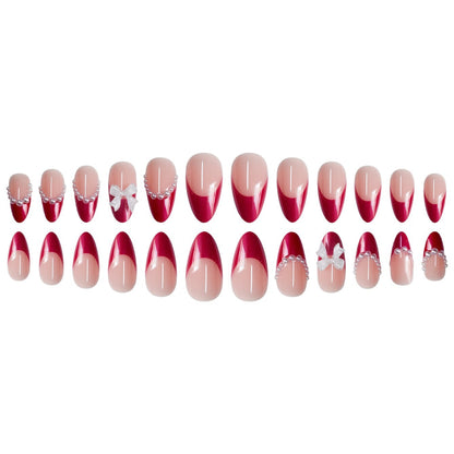 Decorative Stiletto Press-On Nails with Pearls and Bow Accents Acalora