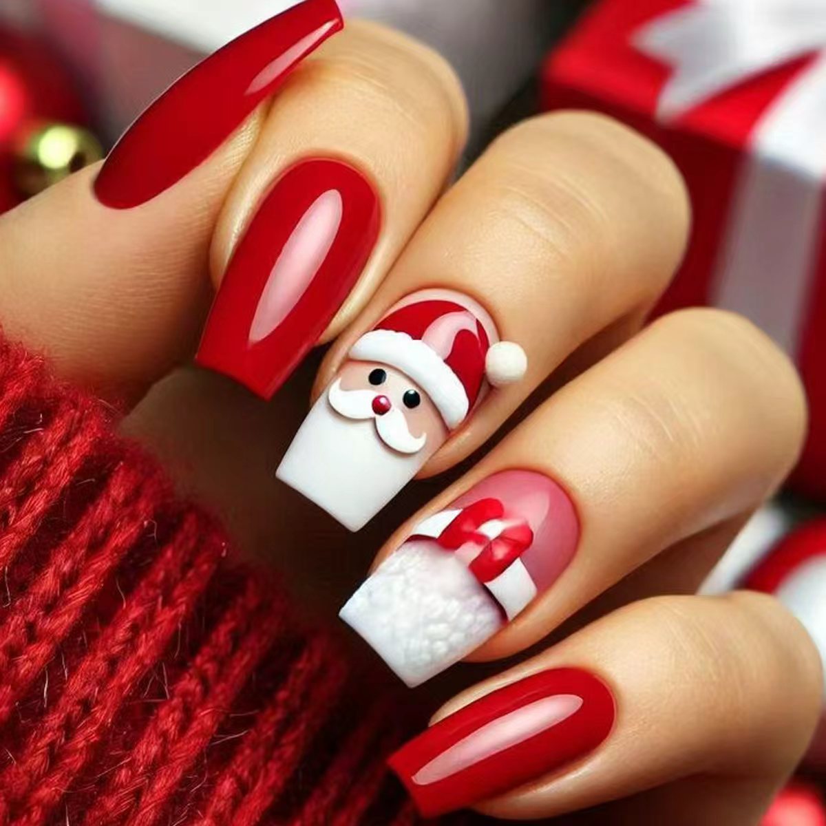 Holiday-Themed 3D Santa Nail Art Acalora