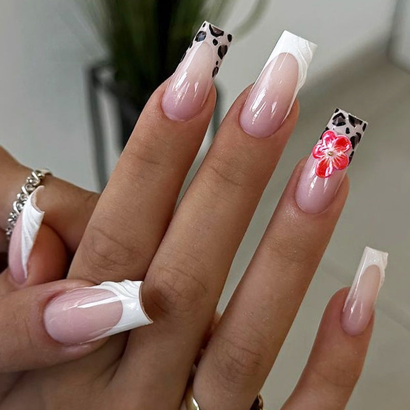 Artistic Press-On Nail Set with Floral and Abstract Designs Acalora