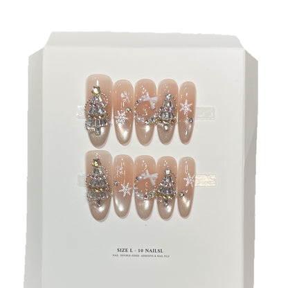Glittery Press-On Nail Art Set with Snowflake Design Acalora