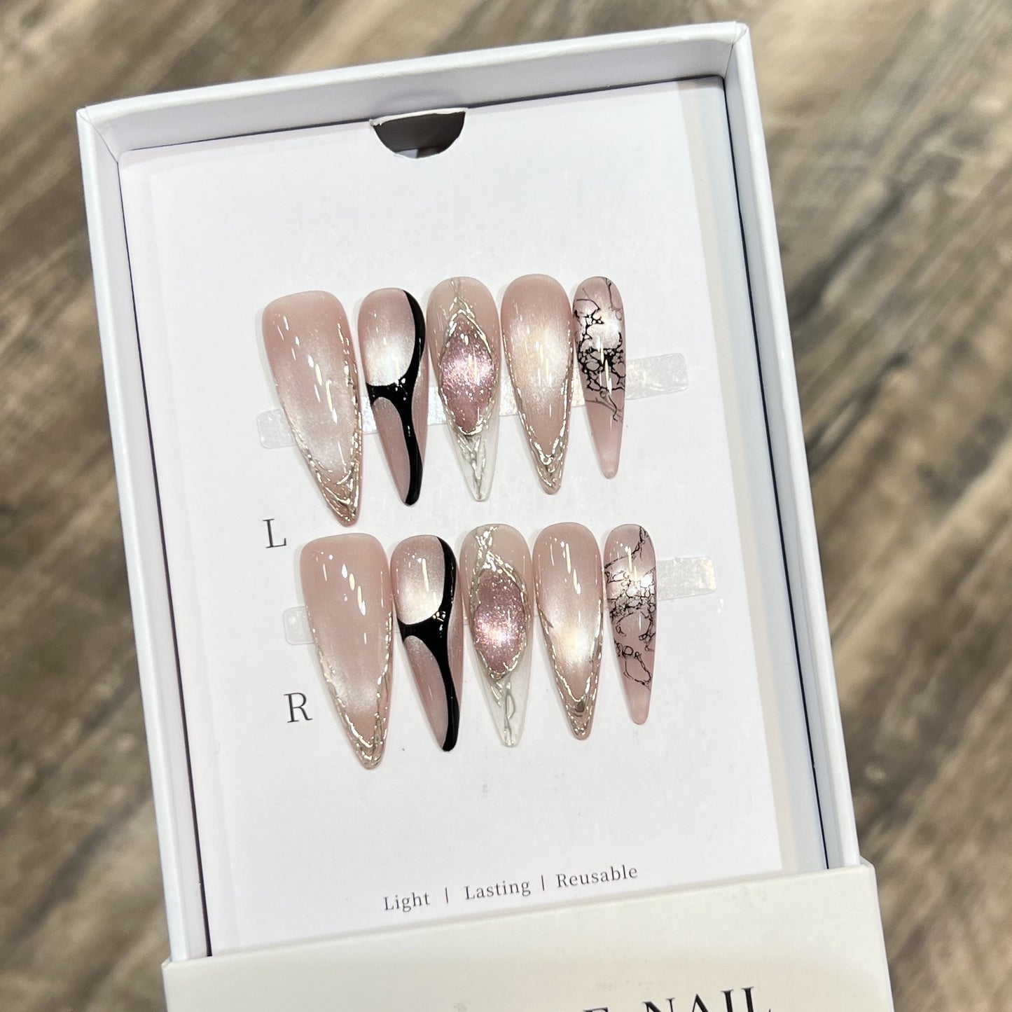Artistic Stiletto Press-On Nail Set with Unique Marble Design Acalora