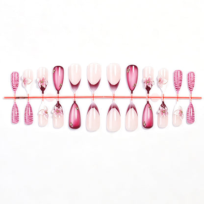 Premium Artistic Press-On Nail Set with Floral and Ombre Design Acalora
