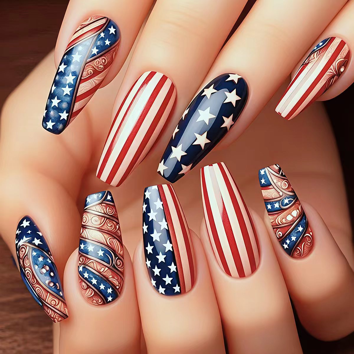 Patriotic Star and Stripes Nail Art Acalora