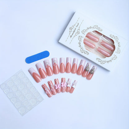 Artificial Nail Set with Floral and Glittering Accents Acalora