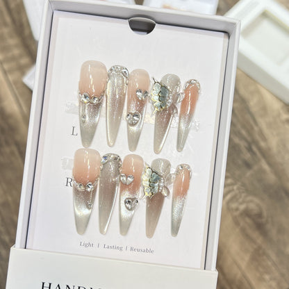 Decorative Stiletto Press-On Nail Art Set with Butterfly Accents Acalora