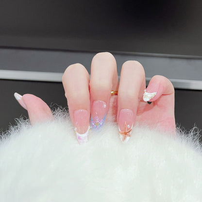 Artistic Press-On Nail Art Set with Floral and Starfish Design Acalora