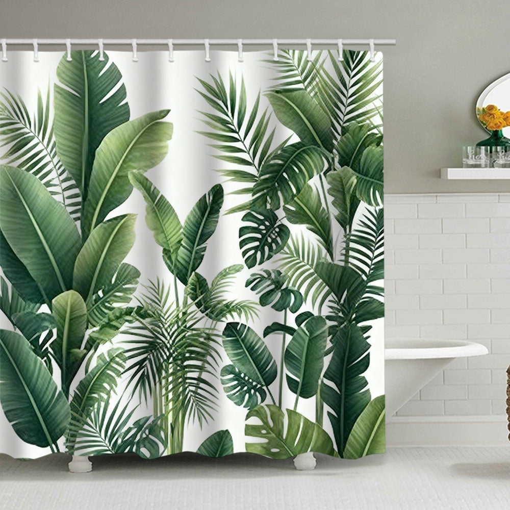 Tropical Leaf Print Shower Curtain