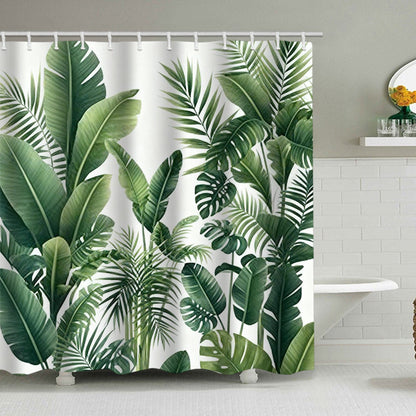 Tropical Leaf Print Shower Curtain