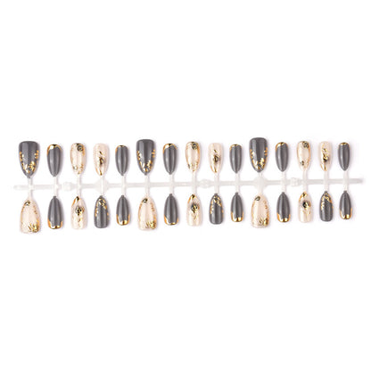 Artificial Nail Set with Elegant Rose Design and Gold Accents Acalora
