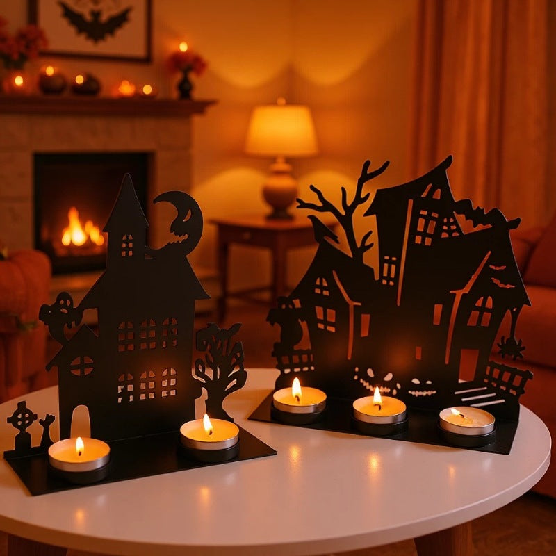 Haunted House Metal Tealight Candle Holder Decor Acalora