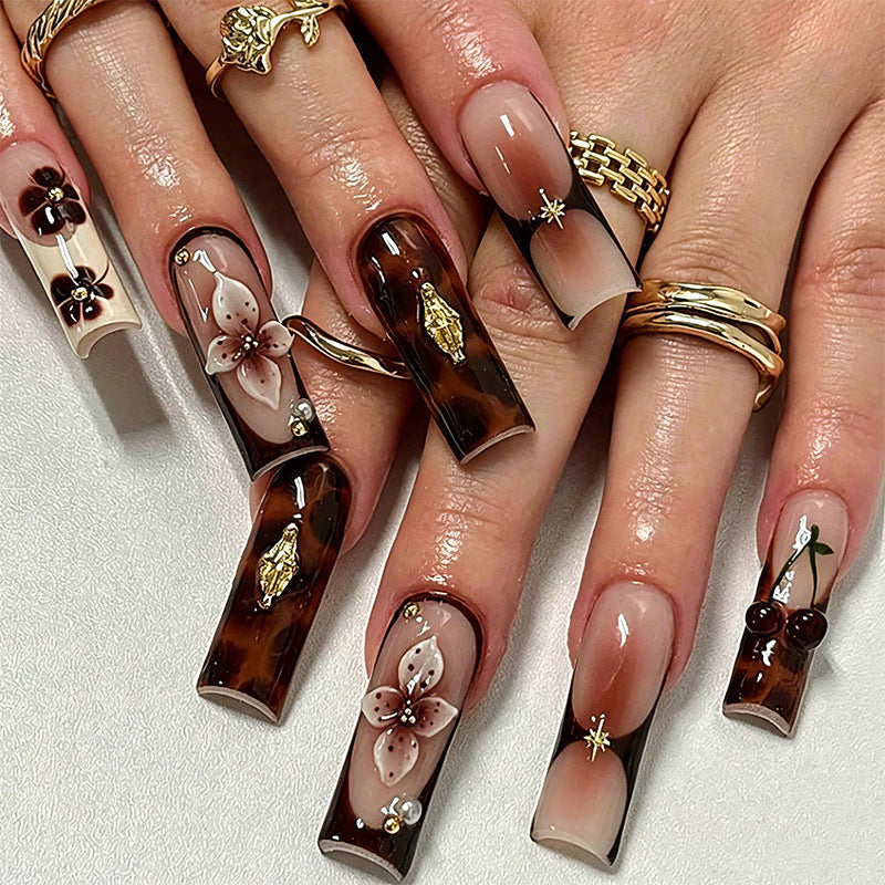 Artificial nails with creative 3D flower design and glitter accents Acalora